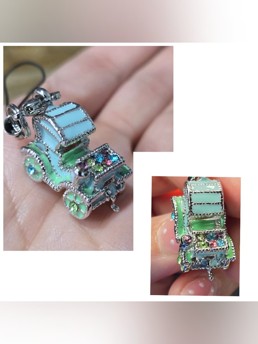 Silver-Tone Mint Green Enamel Carriage Charm